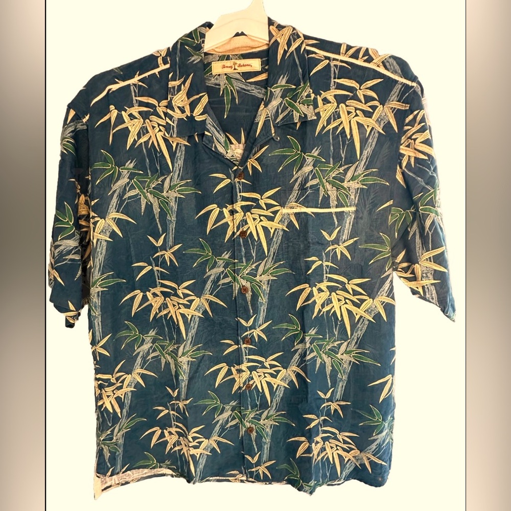 Tommy Bahama Silk Hawaiian Bamboo Blue Floral Short Sleeve Button Shirt Men’s XL